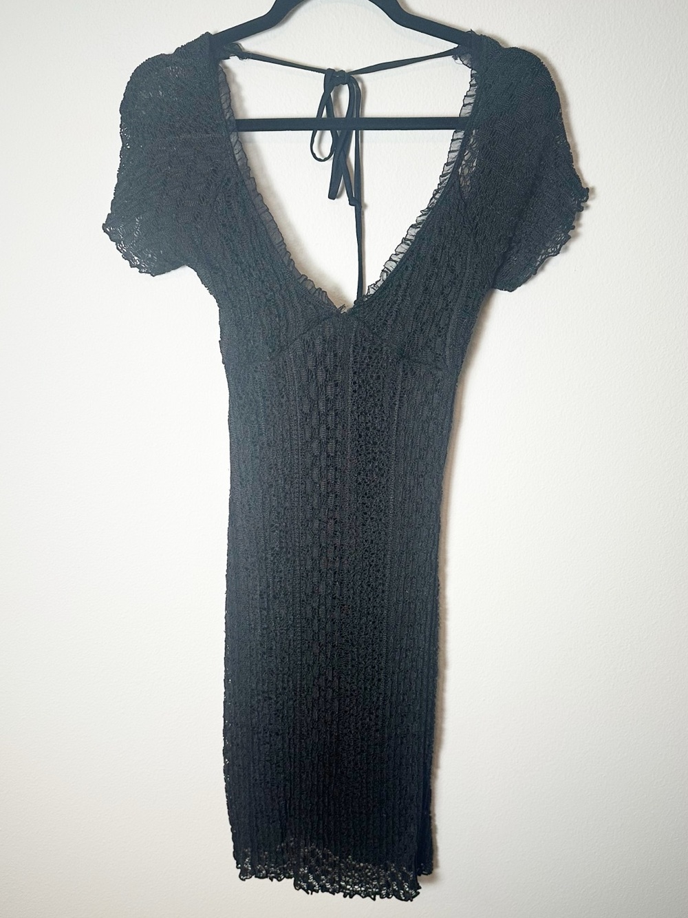 Lip Service Vintage Crochet Mini Midi Dress Low Back Black Brown Large
